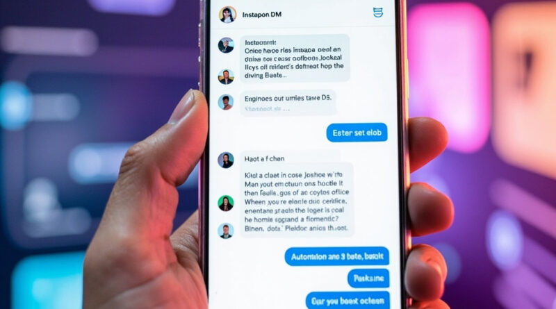 AI chatbot auto-replying to Instagram DMs on a smartphone with colorful chat bubbles