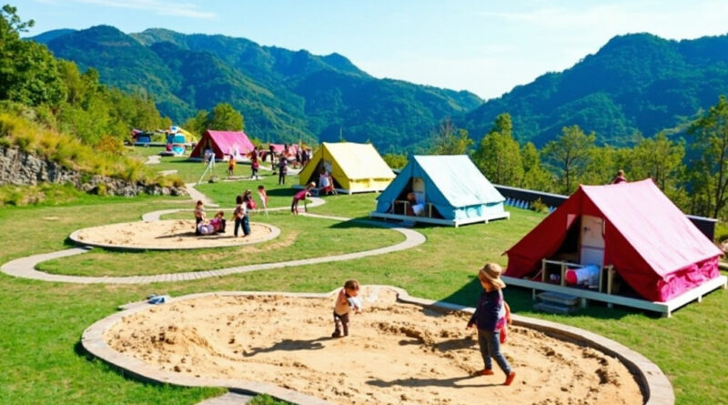 一家人在廣州從化溫泉酒店私家泡池享受親子時光，背景是翠綠山景