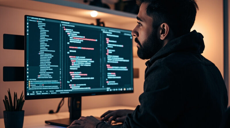 A developer working on a modern website using Claude Code and Minimax on a laptop in a clean workspace