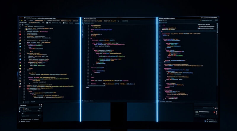 Three AI coding assistant interfaces compared: IDE, terminal agent, and plugin, shown side by side in a dark futuristic workspace.