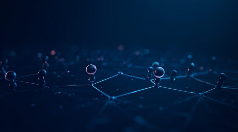 Abstract visualization of AI agents coordinating through interconnected nodes in a network