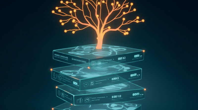 A glowing trace tree of nested spans above a stack of observability dashboards, representing AI agent production monitoring.